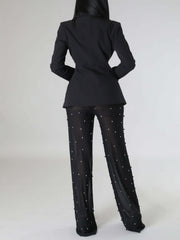 Fashion Blazer And Sheer pearled Pant Set