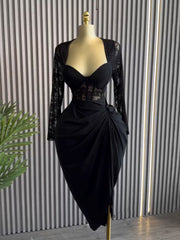 Elegant Square Collar Lace Patchwork Bodycon Dress