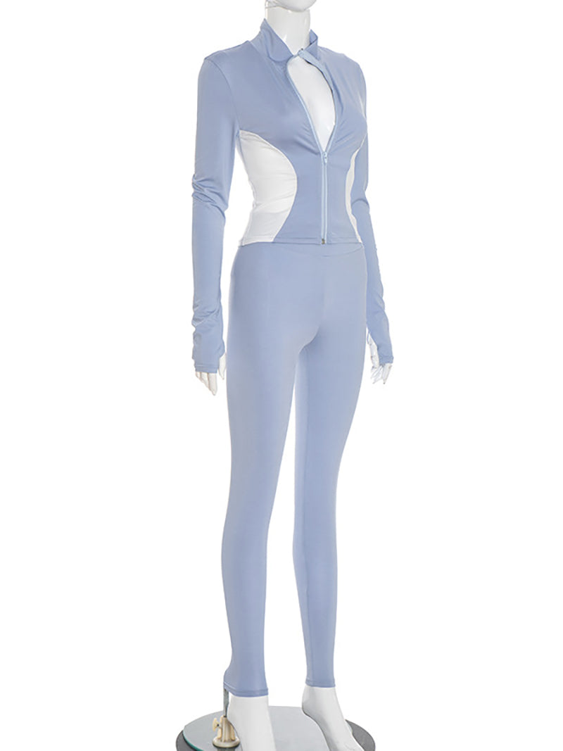 Colorblock Patchwork Sport Casual Two-Piece Set