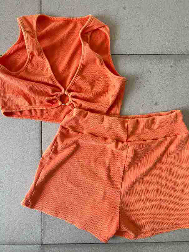 Sexy Knit Ribbed Tank Tops Shorts Two Pieces Sets