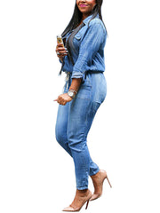 Fashion Bandage Slim Denim Jumpsuit