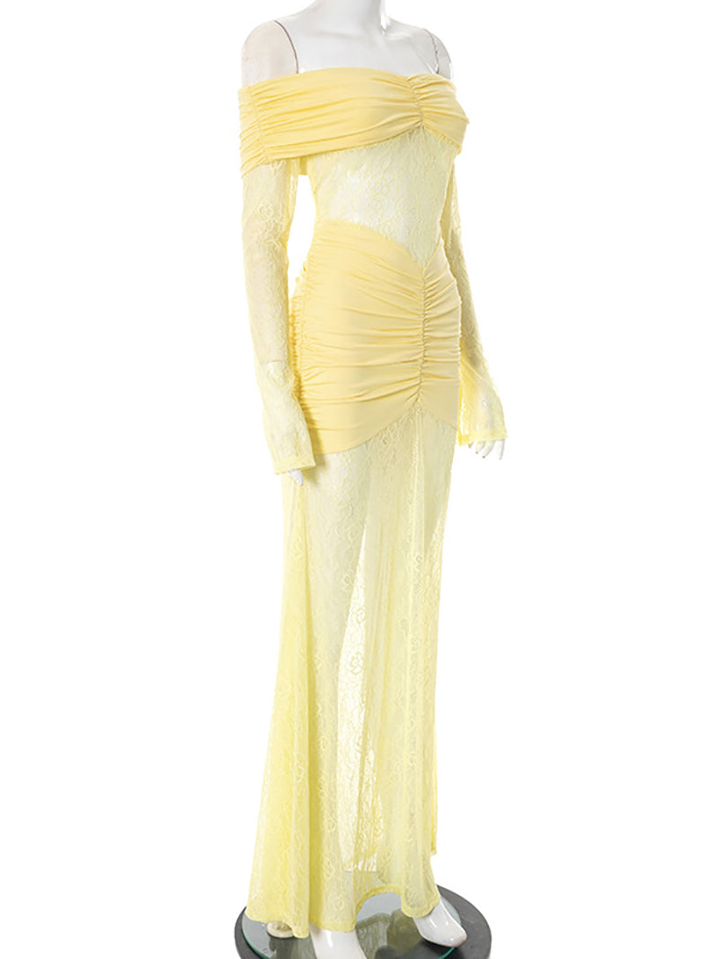 Sexy Off-Shoulder Sheer Mesh Lace Patchwork Maxi Dress