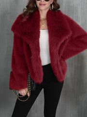 Fluffy Turn Lapel Faux Fur Warm Coat