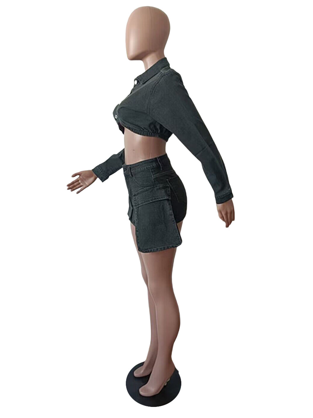 Sexy Cropped Denim Jacket And Skirt Casual Set