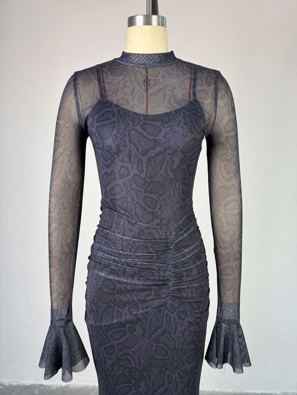 Sexy Snake Print Lace Patchwork O Neck Maxi Dress