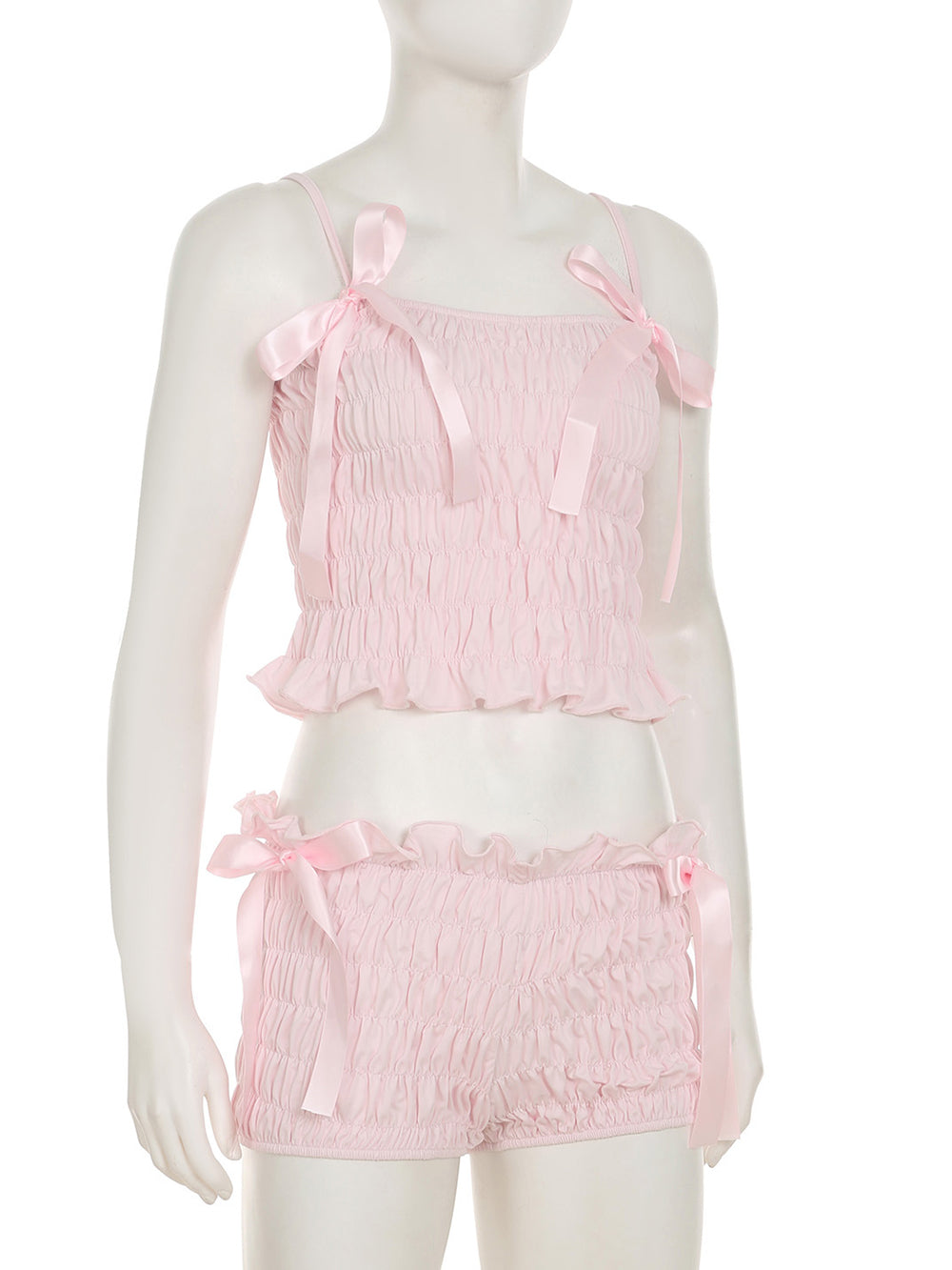Sexy Bow Spaghetti Strap Top Ruffle Shorts Sets