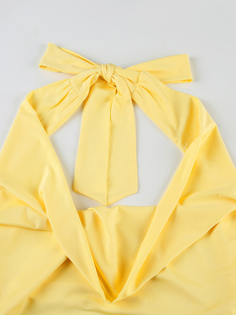 Sexy Backless Vest Asymmetric Ruffled Mid Skirt Set