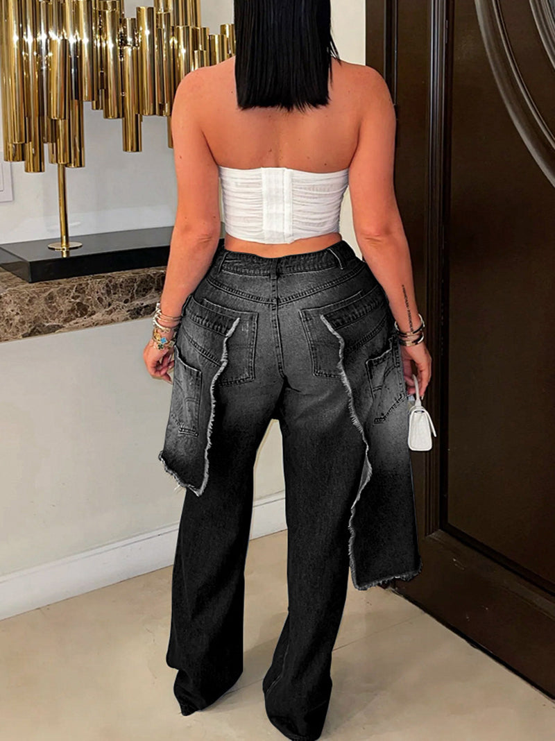 Casual Denim Patchwork Ripped Loose Jeans