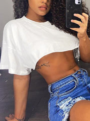 Casual Round Collar Loose Crop Top