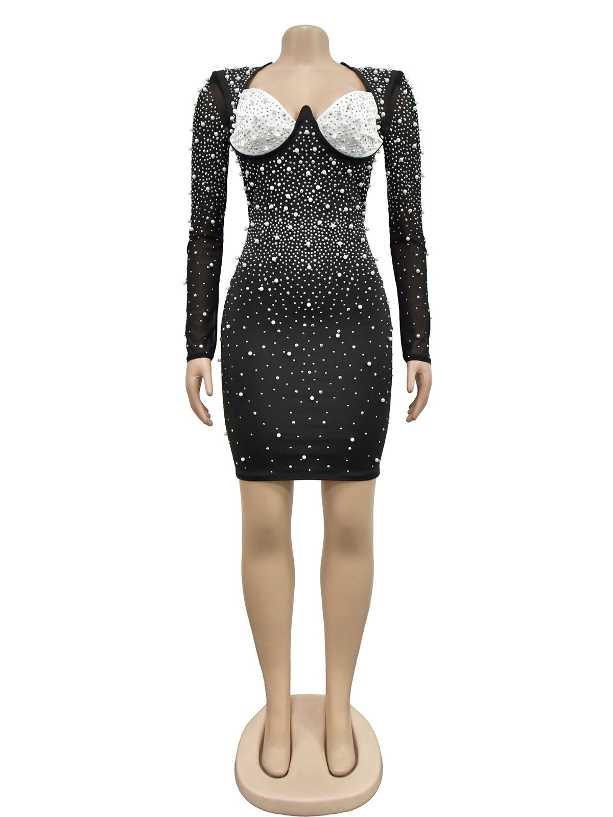 Sexy Mesh Sheer Rhinestone Bodycon Dress