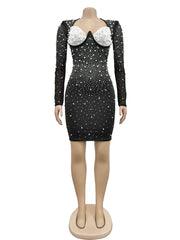 Sexy Mesh Sheer Rhinestone Bodycon Dress