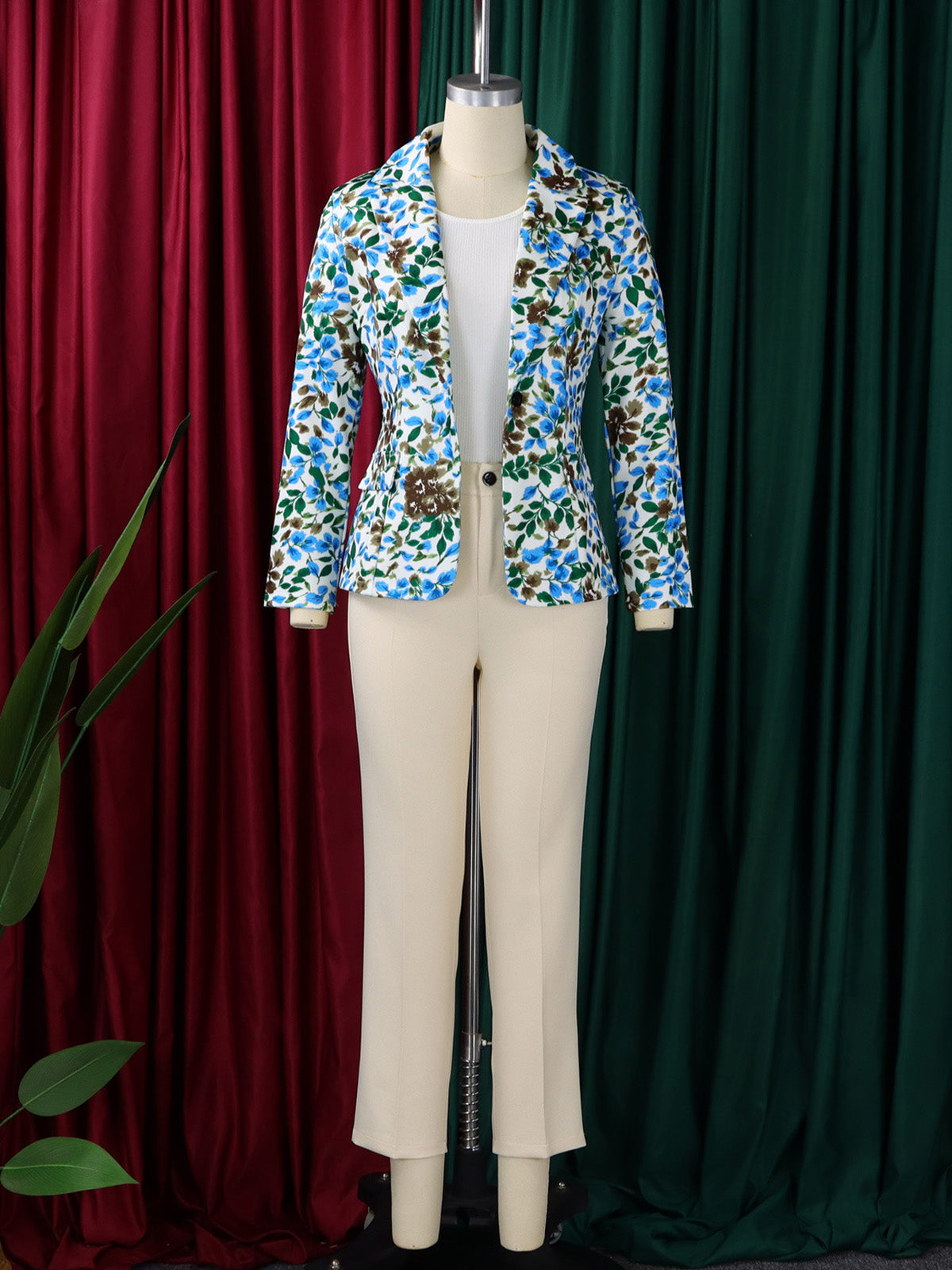 Fashion Print Blazer High Waist Pants Suits