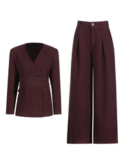 Elegant Blazer with Belt and Wide Leg Pants Suit