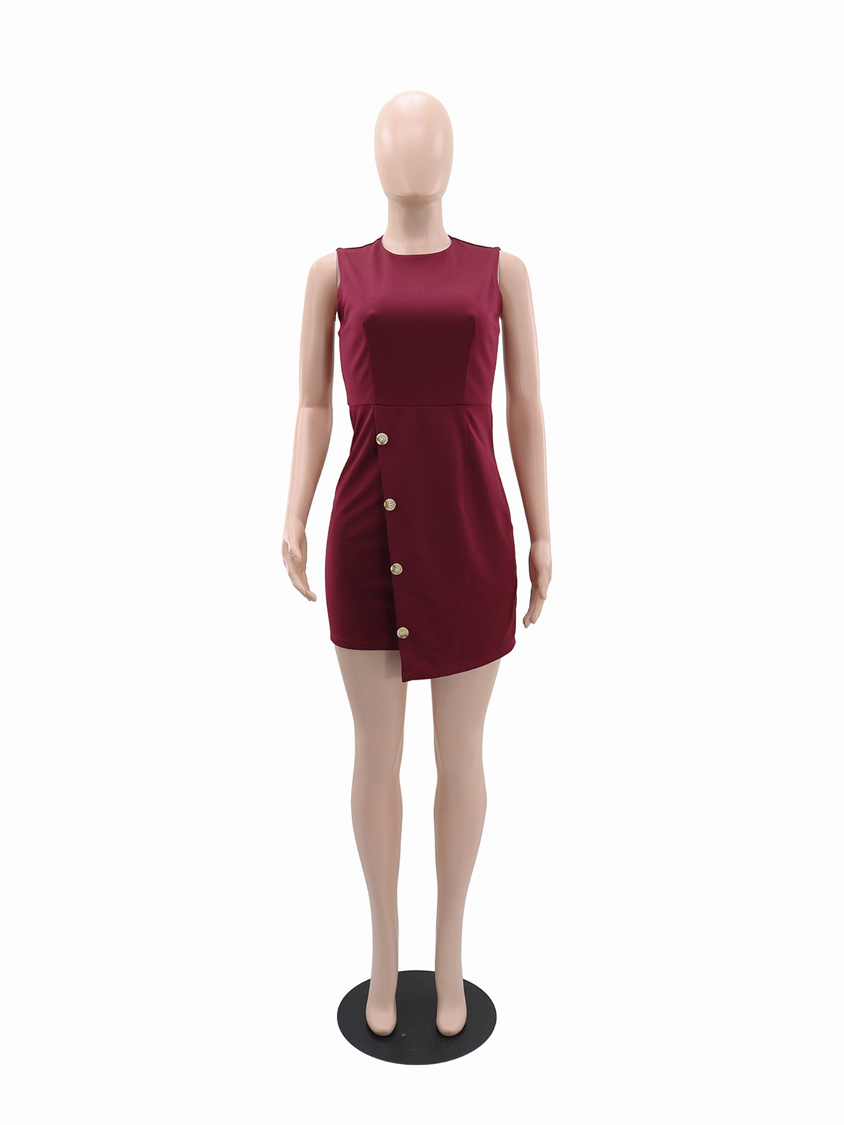 Casual Round Neck Sleeveless Button Decor A-Line Dress