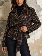 Belted Plaid Cropped Jacket-boutique