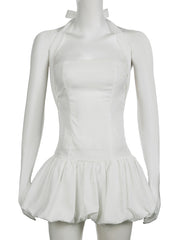 Halter-Neck Sleeveless Plain Slim-Fit Mini Bubble Dress