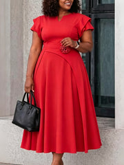 Elegant Ruffle Sleeve High Waist Slim Midi Dress