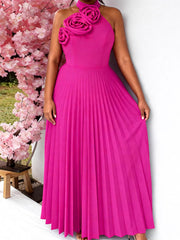 Elegant Halter Lace-up Slim Pleated Dress