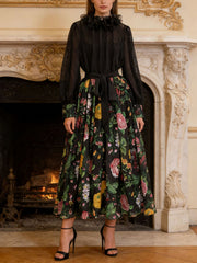 Lace Patchwork Print Maxi Dress Two Piece Set