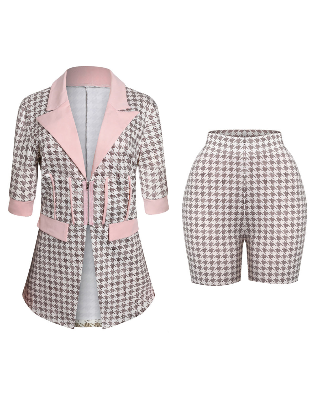 Fashion Houndstooth Casual Suit Shorts Sets