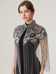 Hand Beaded Sequin Fringe Evening Cape-boutique
