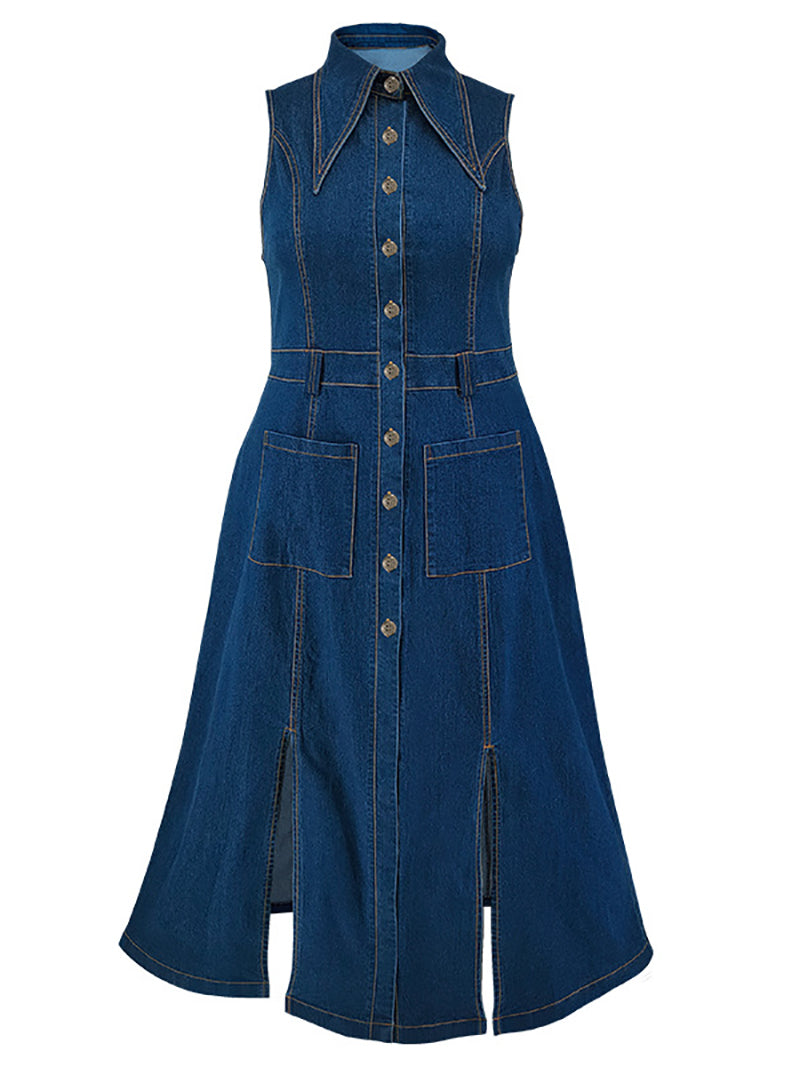 Fashion Single breasted Sleeveless Denim Dress