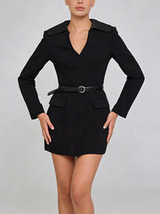 Fashion Belted Slim Blazer Dress