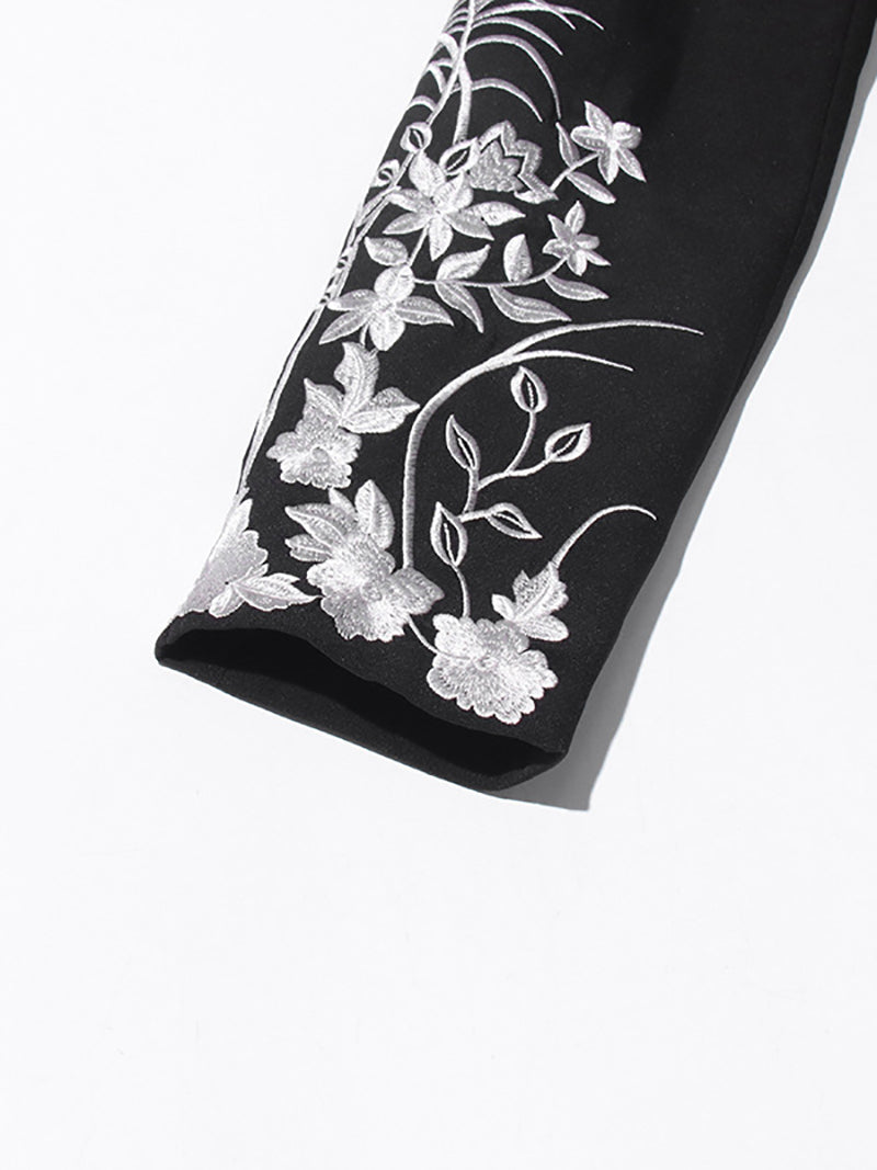 Fashion Flower Embroidery Slim Blazer