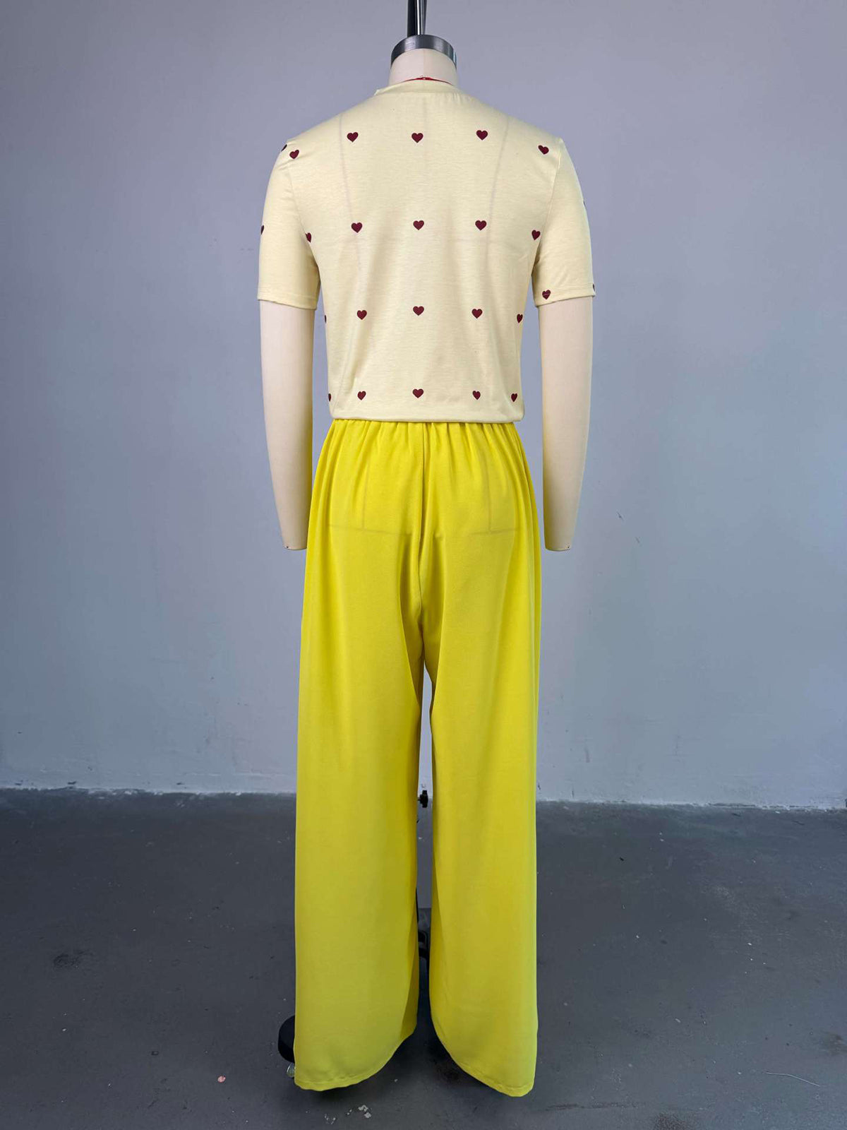Casual O Neck Love Heart T shirt Wide Leg Pants Set