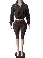 Leopard Print Crop Shirt and Capri Pants Set