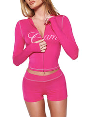 Fashion Leopard Print Hoodie Zipper Shorts Casual Set