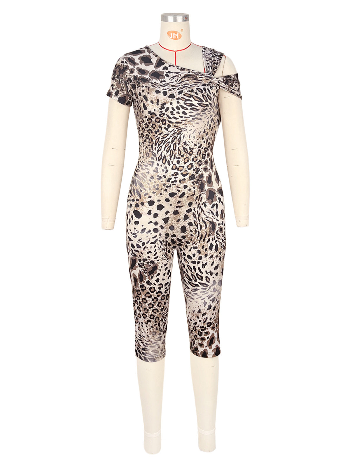 Sexy Leopard Print Tight Capri Jumpsuit