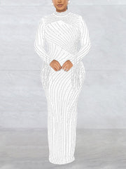 Sexy Rhinestone Mesh Maxi Dress And Bodysuit Suit