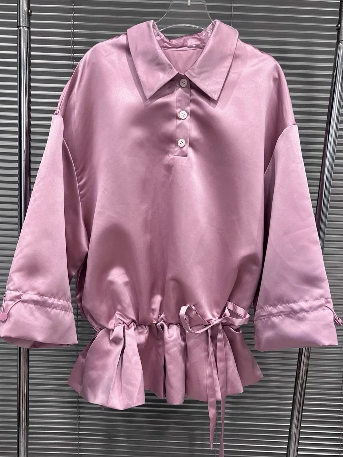 Casual Loose Drawstring Satin Ruffle Mini Dress