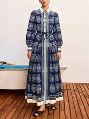 Vintage Printed Belted Maxi Dress-boutique