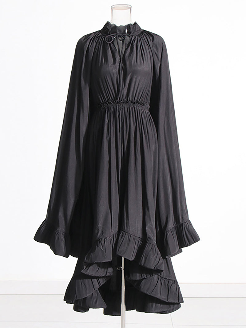 Fashion Cloak Sleeve Ruffles Pleated Long Dress