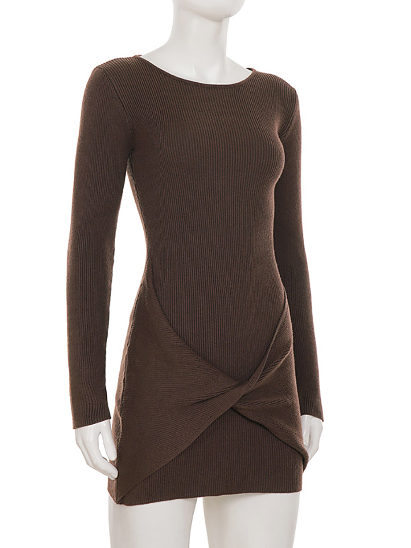 Fashion Round Collar Twisted Knit Mini Dress