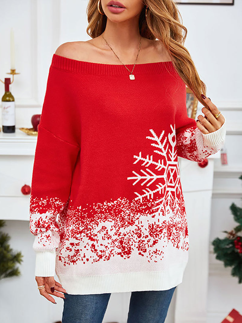 Christmas Off Shoulder Loose Knit Sweater