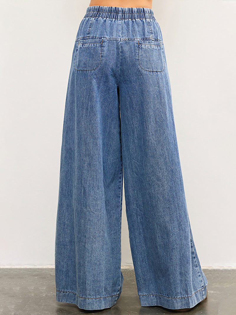 Elastic Waist Casual Wide Leg Jeans