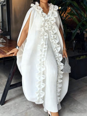 Elegant Ruffles Decorated Smock And Pleated Wide Leg Pant Set