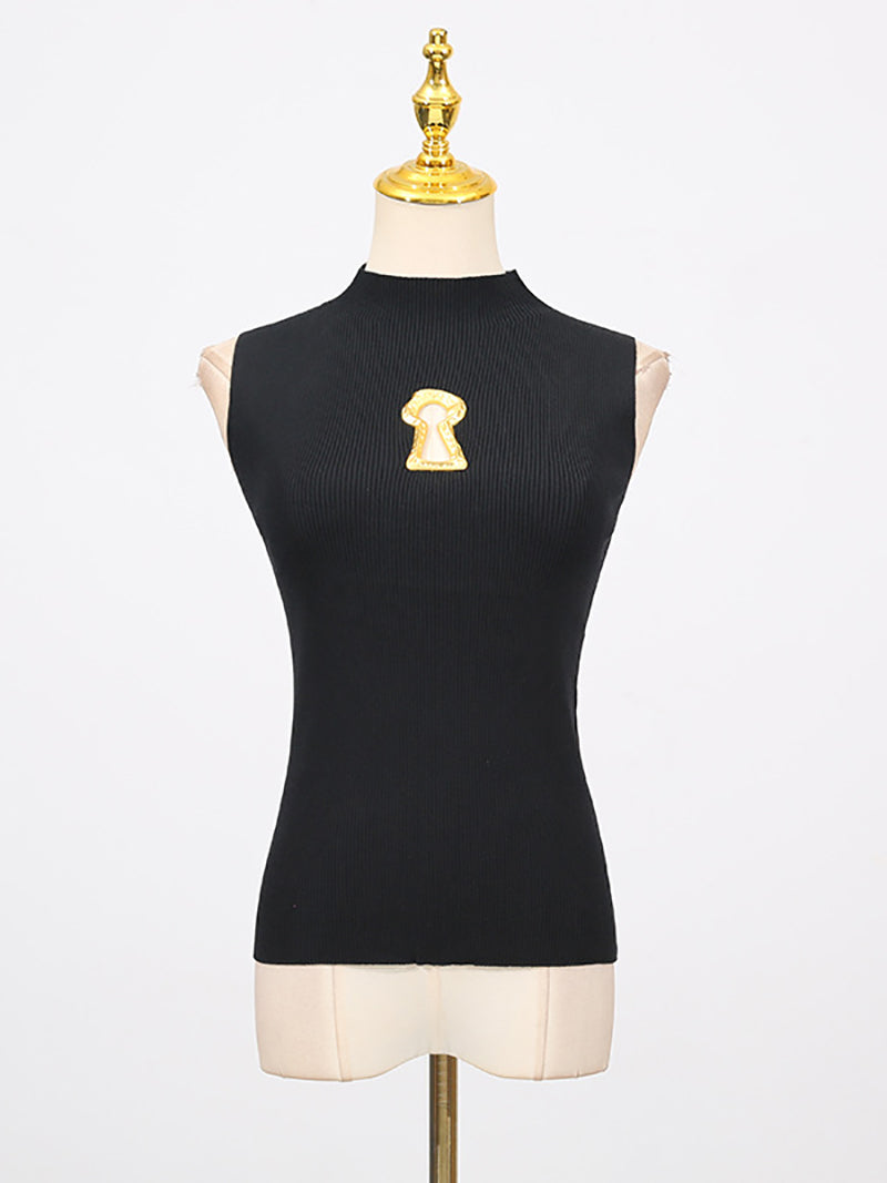 Casual Sleeveless Ribbed Knit Keyhole Tank Top