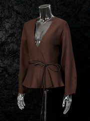 Elegant V-neck Cinched Waist Cardigan Coat
