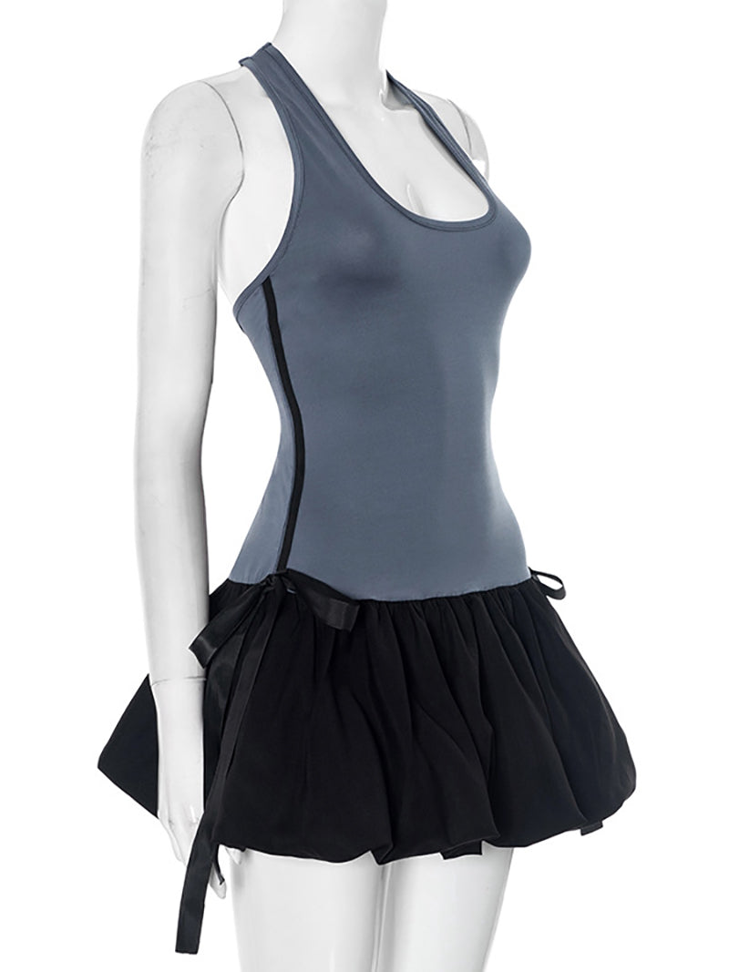 Casual Contrast Color Sleeveless Sports Fitness Dress
