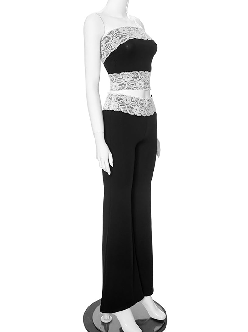 Sexy Lace Strapless Top Trousers Casual Set