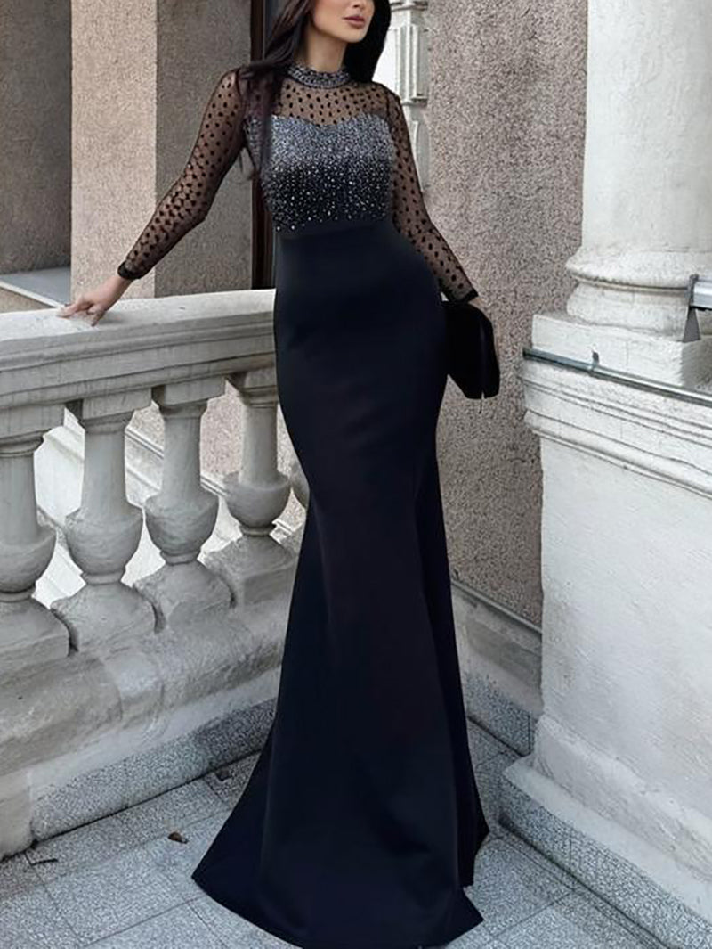 Rhinestone Mesh Patchwork Nightclub Party Dress