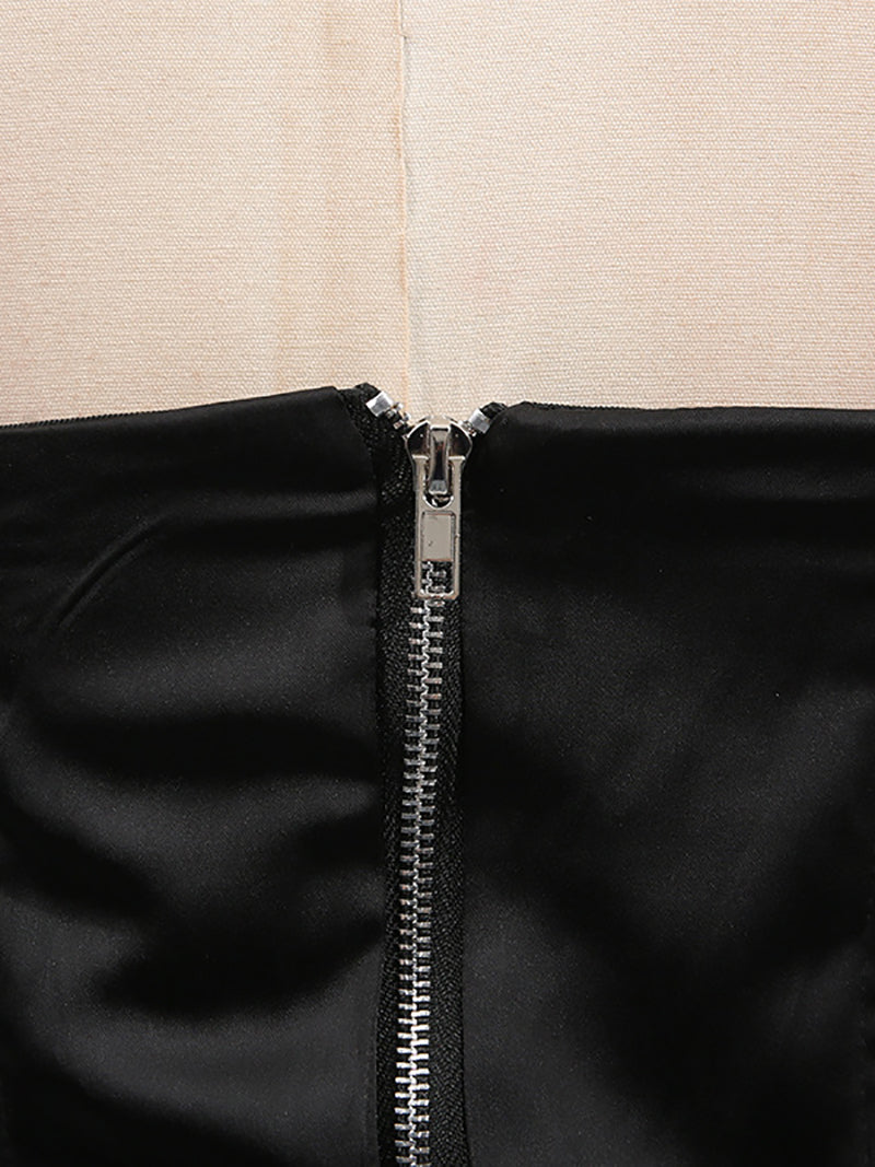 Fashion Pearl Chain Embellished Mesh Patchwork Tube Top