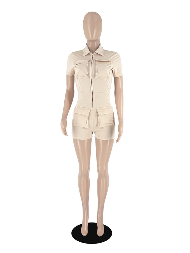 Casual Zipper Multi Pocket  Cargo Romper