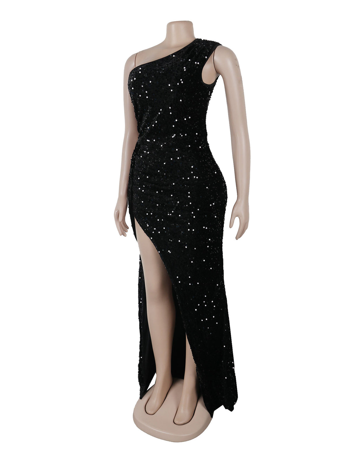 Sequin One Shoulder Split Hem Prom Dress