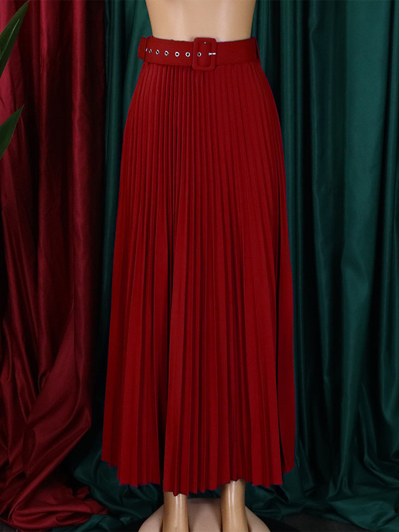 Elegant High Waist Swing Pleated Maxi Skirt
