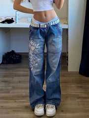 Fashion Print Low Waist Straight-leg Jeans